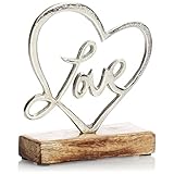 LIEFERUMFANG: 1x Deko-Herz // Maße: ca. 16 x 18 x 6 cm // Material: Metall, Mangoholz // Farbe: silberfarben, braun