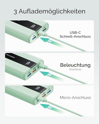 VRURC Power Bank, Powerbank 20000mAh Klein & Tragbar, 22,5W Schnellladen – Ansicht 5