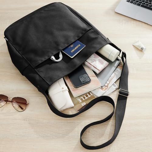 Image of KALIDI Canvas Tote Bag Zipper Large Crossbody Shoulder Bag Messenger Bag | Hobo Purse Cross Body Handbag for Women or Men Casual College Work Travel Daily Commuting Everyday