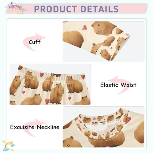 senya Brown Capybara Cute Heart Pajamas Set Long Sleeve Soft Cotton Sleepwear 2 Piece4