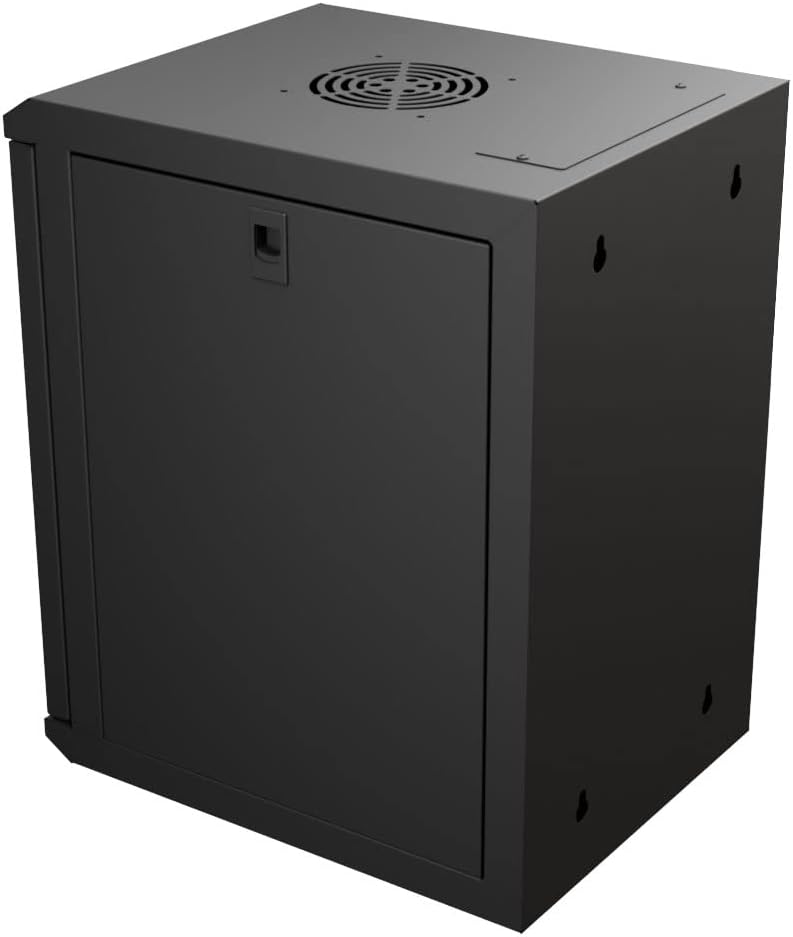 NavePoint 9U 10 Inch Network Server Cabinet, 15.75 inch Deep, Glass Door, Black, Wall Mountable, 2 x Shelves, 1 x Blank Panel