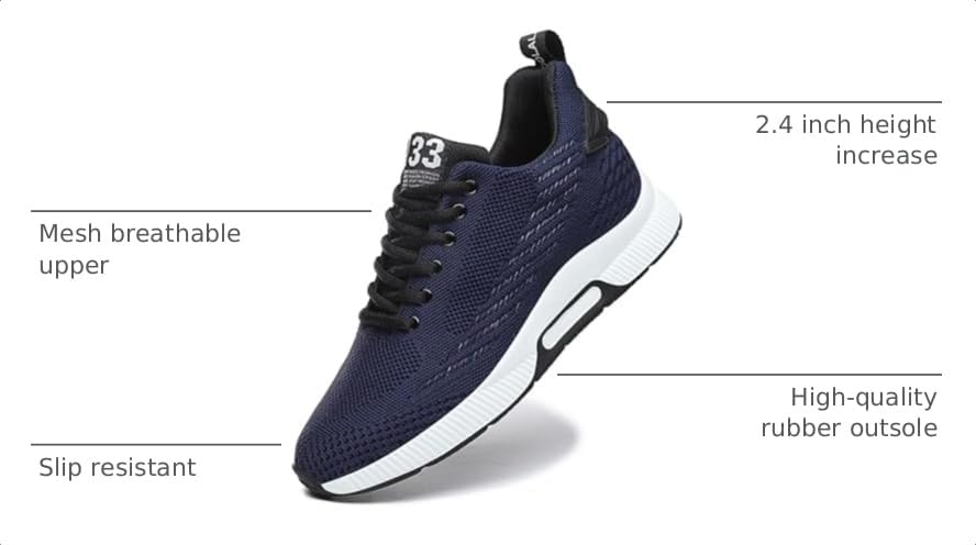 Image of BMINFEE Men's Invisible Height Increasing Elevator Shoes Lightweight Sport Shoes Height-Boosting Breathable Lace up Sneakers 2.4 Inches