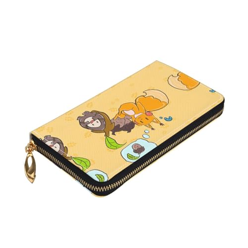 Sunflower Seed Squirrel Long leather wallet - with zipper - portable and waterproof, suitable for office, study and daily use3