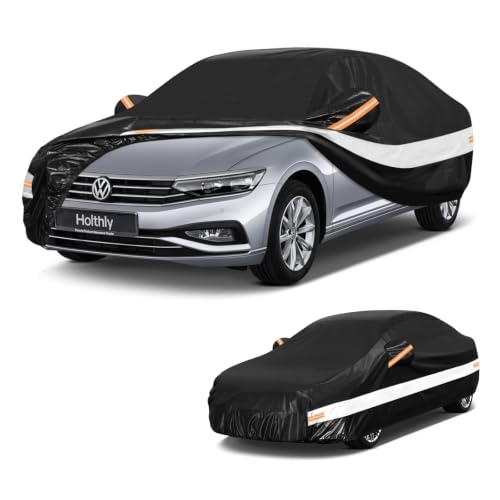 Image of 10 Layers Sedan Car Cover Custom Fit for Volkswagen Passat (1994-2026), Waterproof All Weather for Automobiles, Outdoor Full Cover Sun Dust Rain Protection with Cotton. Black