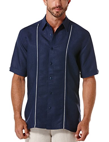 Cubavera Men's Linen Rayon Contrasting Insert and Pick Stitch Shirt