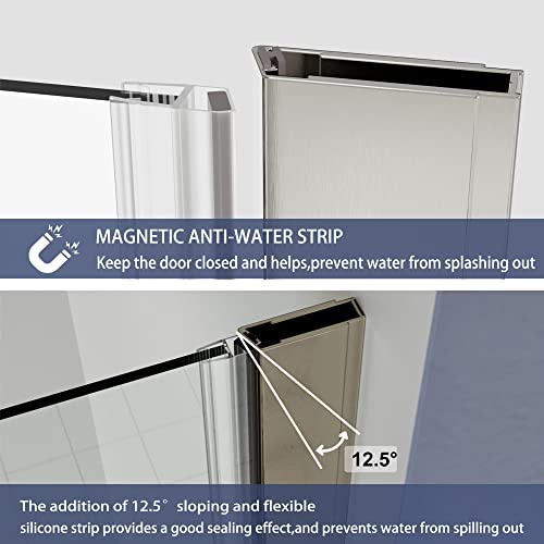 Grogro Pivot Glass Shower Door,30-31.5" W X 72" H Frameless Shower Door,1/4 In Thick Clear Tempered Glass,Brushed Nickel Finish,Pivot Swing Shower Doors Can Be Reversible Installation #TOP4