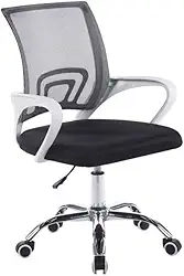 Conthey Cadeira de Escritório Ergonômica, Giratória com Encosto em Mesh, Assento Estofado Preto, Base Cromada