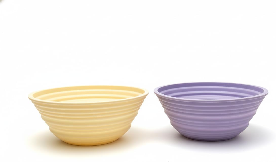 Foldable Silicone Banneton Bread Proofing Baskets 2 Pcs 9 Inch Round Non-Stick Proofing Bowl Baking Basket Oven and Dishwasher Safe, Easy to Clean, Making-BPA Free (Yellow and Purple)