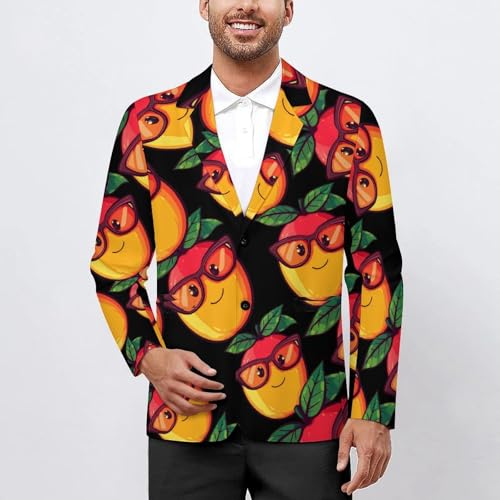 Funny Mango With Glasses Men's Suits Business Formal Suit Dress Print Jackets Casual Wedding Party Coat2