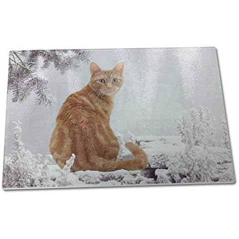 Advanta Group Ginger Winter Snow Cat X Large Glass Cutting Chopping Board Cover
