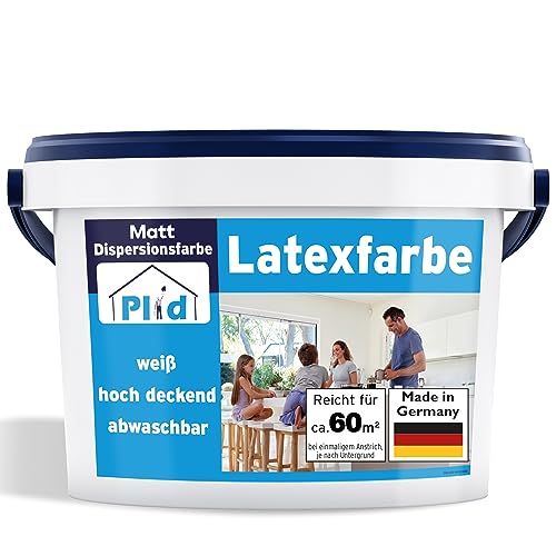 Plid® Vernice in lattice bianco opaco, lavabile, per interni di cucina e bagno, colore in lattice, lavabile, non riempitivo (10 l, opaco)