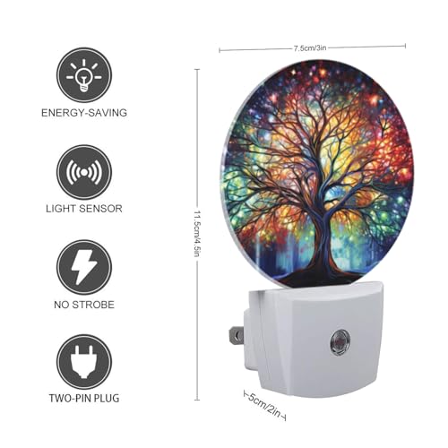 Image of Round LED Night Lights Lamp with Dusk to Dawn Sensor, Vibrant Tree of Life with Branches Night Light Plug Into Wall for Kids Room, Bedroom, Bathroom, Kitchen, Hallway (Pack of 2)