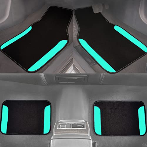 Car Pass Waterproof Universal Fit Car Floor Mats, Teal Car Mats Fit For Suv,Vans,Sedans, Trucks,Set Of 4Pcs Car Carpet For Women(Black With Mint) #TOP2