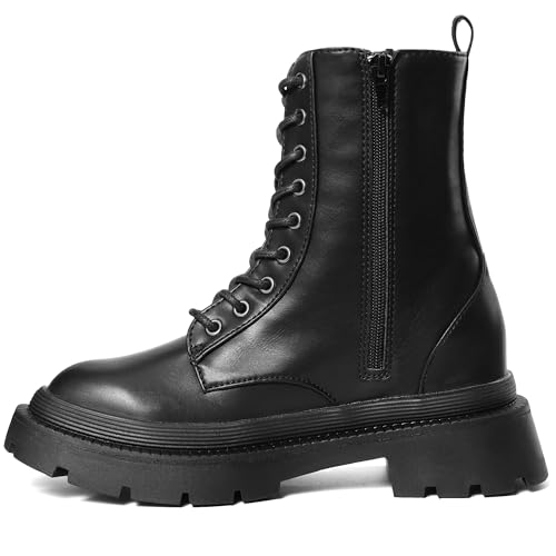 HOMETRUE Womens Combat Boots Lace-up Ankle Boots for Women Leather Heeled Boot Fashion3