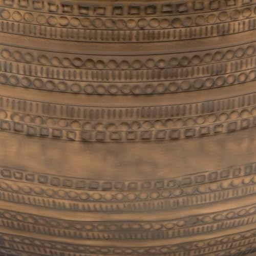 Modern Round Aluminum Hammered Embossed Texturing Metal Drum Coffee Table, Hand-Stamped Iron, Boho Accent Cylinder Drum Coffee Table, Cocktail Table, for The Living Room and Bedroom, Brass - Image 6