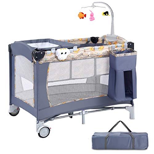 Costzon 3 In 1 Pack And Play, Portable Baby Playard With Bassinet, Changing Table, Music Box, Wheels & Brake, Basket, Carry Bag, Co-Sleeper Bassinet Compact Travel Crib For Indoor Outdoor Use #TOP21