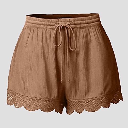 Shorts femininos de verão, plus size, com acabamento em renda, cintura elástica, cordão, leve, confo