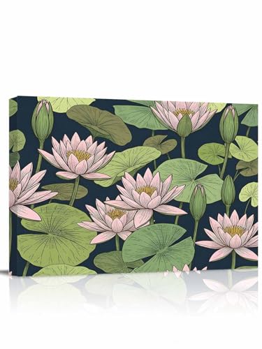 Pink Flower Canvas Wall Art for Living Room Bedroom Lotus