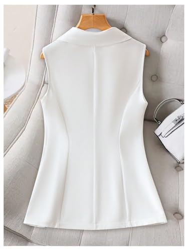 MakeMeChic Women's Contrast Binding Sleeveless Blazer Lapel Neck Single Button Vest Coats2