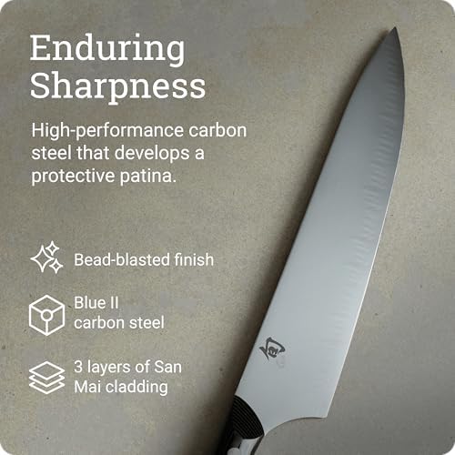 Shun Narukami 10" Chef’s Knife, Handcrafted Japanese Kitchen Knife for Professional and Home Chefs, Blue II Carbon Steel Core and San Mai Stainless Steel Cladding, Micarta Handle - Thumbnail 4