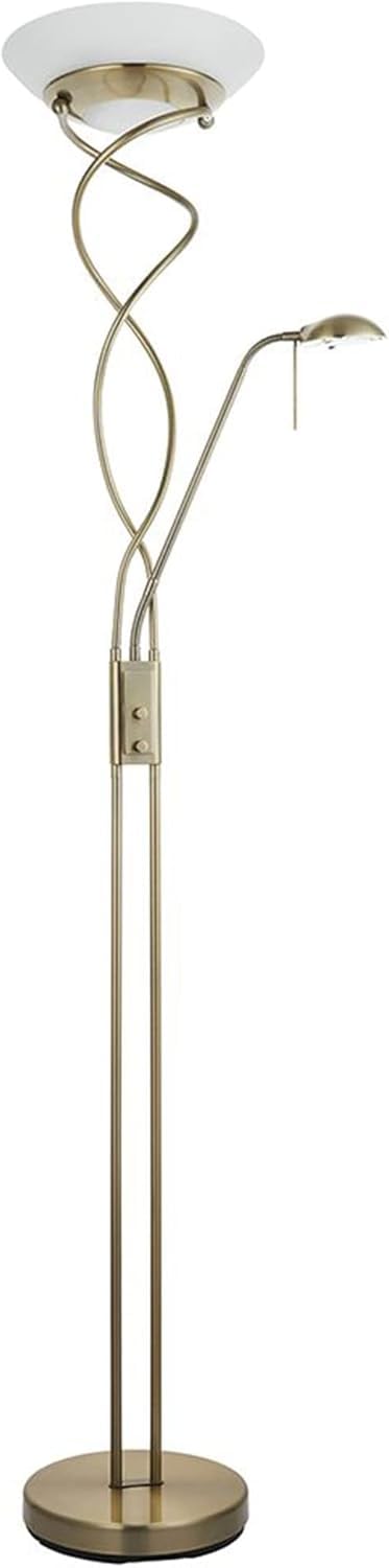National Lighting Antique Brass (With Bulb) Mother And Child Floor Lamp With Adjustable Reading Light & Dimmer Switch - Intertwined Uplighter Floor Lamp Father And Son Lamp - Antique Brass Finish - R7s/G9 Bulbs (Bulb Included)