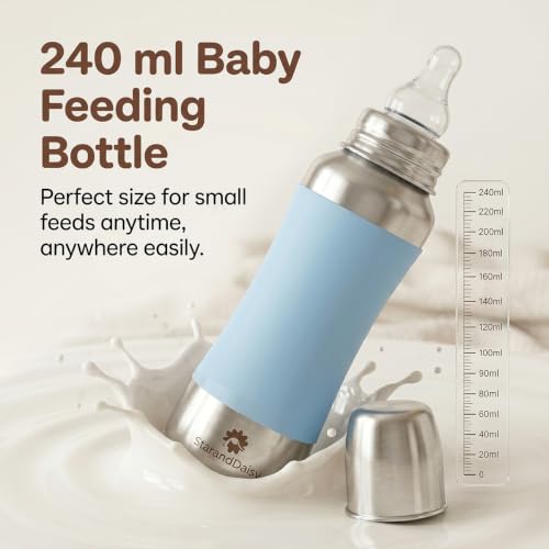 Image of StarAndDaisy Baby Milk Bottle for new Born /Infant /Toddler 240 ML SUS 304 Steel Baby Feeding Bottle for 0+ Months, BPA Free Leakproof, Anti Colic, Easy to Clean (Blue-240 ML)