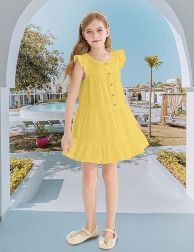 Girls Dresses Button Down Flutter Long Sleeve A-Line Sundress Casual Midi Dresses for 6-14 Years Kids4