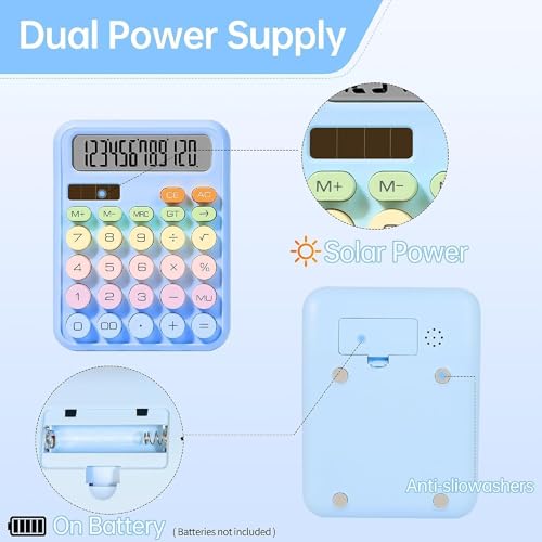 Image of DRAKIO Desktop Calculator 12 Digit Large Display, Solar Battery Dual Power Basic Calculator for Office School, Cute Colorful Calculator for Students, Electronic Desk Calculator
