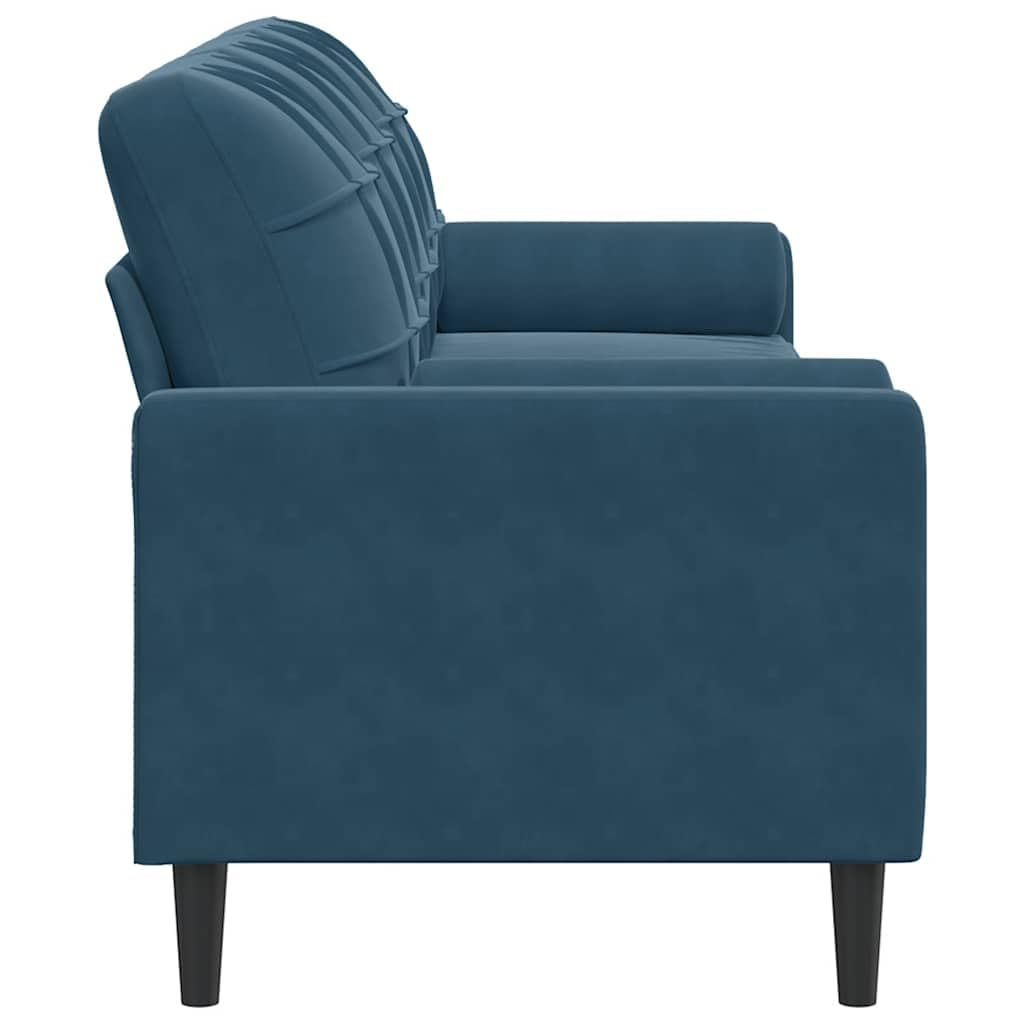 Divano a 3 posti in velluto blu con cuscino decorativo, 210 cm, per soggiorno, salotto e camera degli ospiti, mobili imbottiti con robusta struttura in metallo, design moderno, comoda seduta