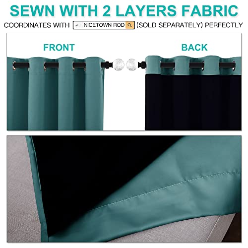 Image of NICETOWN 100% Blackout Blinds, Laundry Room Decor Window Treatment Curtains, Thermal Insulated Energy Smart Drapes and Draperies for Villa, Hall and Studio, Sea Teal, Set of 2, 52 inches x 95 inches