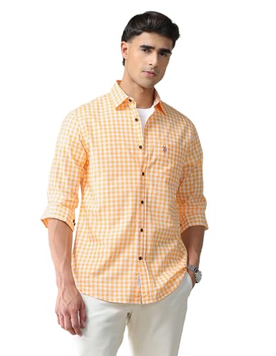 Image of U.S. Polo ASSN. Checkered Tailored Fit Shirt for Men - 100% Cotton, Breathable & Comfortable, Full Sleeves Casual Shirt for Men