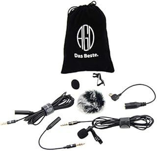 AGD Lavalier Lapel Microphone Kit - Clip-on Omnidirectional Condenser Lav Mic Compatible with iPhone, iPad, GoPro, DSLR, Camcorder, Zoom Audio Recorder, PC, MacBook, Android, PS4