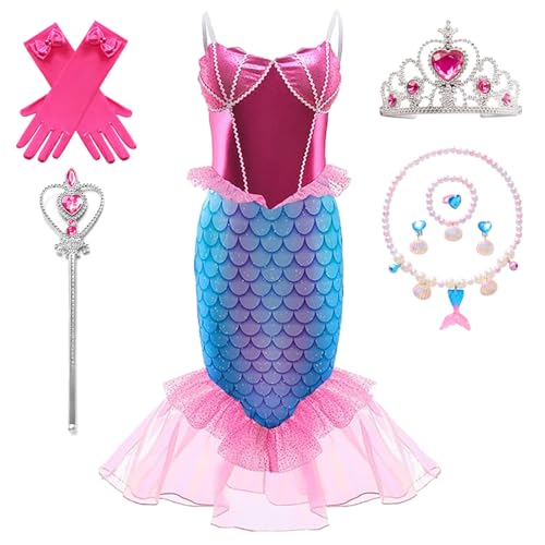Kosplay Niñas Disfraz de Princesa Sirena con Peluca y Accesorios Vestido de Ariel Princesa Vestido de Sirena Cumpleaños Fiesta Navidad Halloween Carnaval Cosplay Vestirse Chica 100-140