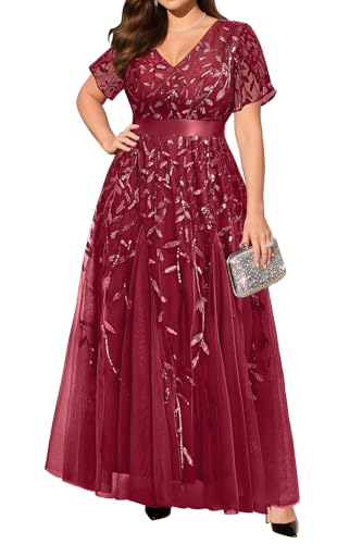 Image of Pinup Fashion Plus Size Formal Dresses - Evening Gowns Wedding Sequin Embroidery V-Neck Prom Long Dress