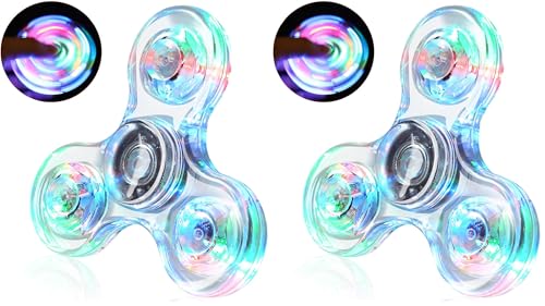 SCIONE Fidget Spinner LED Cristal Hand Spinner Lumineux Jouet Sensoriel Fidget Toys Anti Stress ADHD pour Enfants Adultes Halloween Noël Blanc (Lot de 2)