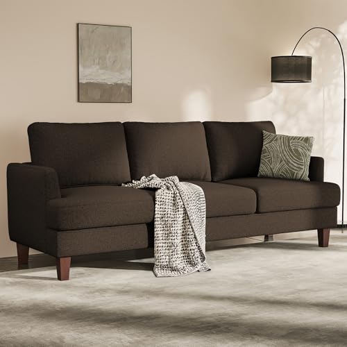 Image of Busaurus 3 Seater Sofa Couch with Deep Seats, 89 inch Mid Century Modern Upholstered Sofa with Armrests, Comfy Couches for Living Room, Bedroom and Office, Linen Fabric Apartment Couch (Linen Brown)