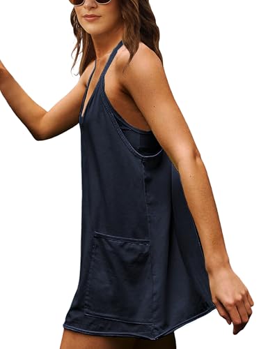 Image of Faleave Women's Summer Sleeveless Mini Dress Athletic Dress Spaghetti Strap Short Tennis Dress with Pockets