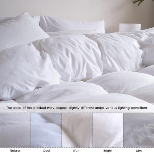 Image of Soft Washed White Duvet Cover Set King Size, 2 Pillow Shams, No Comforter | Prewashed Microfiber, 4 Corner Ties, Button Closure, Ultra Soft, Cotton-Like, All Seasons, King Duvet Cover 104x90 in