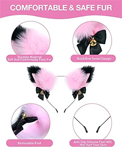 Cat Ears Bell Headband Folding Powder Plus Black Gold Bell Bow Headband Fox Ear Accessories Cute Plush Headgear for Halloween Cosplay Costume Party Dress Girls - Image 3