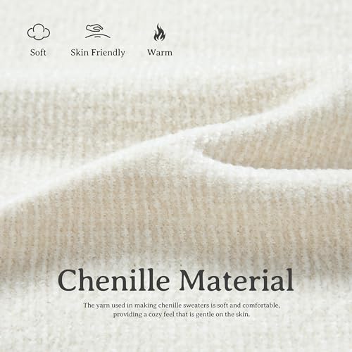 Image of Simple&Opulence Women's Chenille Sweater Crewneck Long Sleeve Pullover Ribbed Cuff Hem Round Neck Jumper Tops