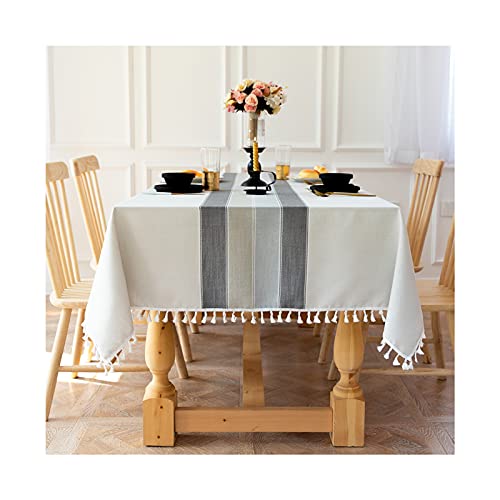 HUALEMEI Christmas Table Cloths Rectangle,Premium Cotton Linen Tablecloths with Tassel Decoration,Wrinkle Free Fabric Table Cover-G 140x200cm(55x79inch)