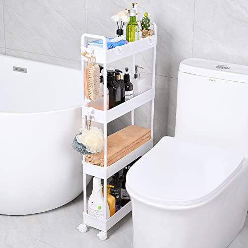Arogan Slim Rolling Storage Cart With Wheels, 4 Tier Organizer, Rolling Utility Cart For Kitchen, Bathroom, Laundry Room, Office, Narrow Place (White) #TOP4