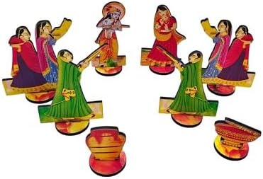 Lehariya Raas Set – Wooden MDF Krishna with Radha & Gopi Raasleela for Janmashtami Decoration/Holi (6 INCH)