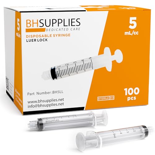 BH Supplies 5mL Luer Lock Tip Syringes (No Needle) - Sterile, Ind...