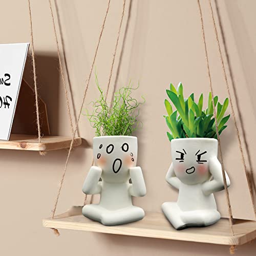 Weweow Succulent Pots, Small Plant Pots With Creative Human Shape, Ceramic Planter For Indoor Plants Succulents Plants Cacti Air Plants Creation Diy, Cute Desk Plants Pot For Office Home Decor #TOP6