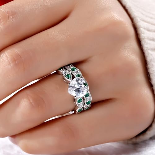 Image of Jeulia 3 Carat CZ Solitaire Engagement Rings Halo Milgrain Heart Cut Sterling Silver Ring Set Promise Engagement Wedding Anniversary Rings Bridal Sets for Women