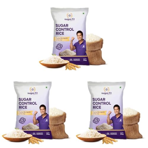 Image of Sugar.fit Sugar Control Rice - Sona Masoori, lab-tested low glycemic, whole grain 100% natural, pesticide-free, diabetes- friendly, supports healthy weight & blood sugar - 5 Kg (Pack of 3)