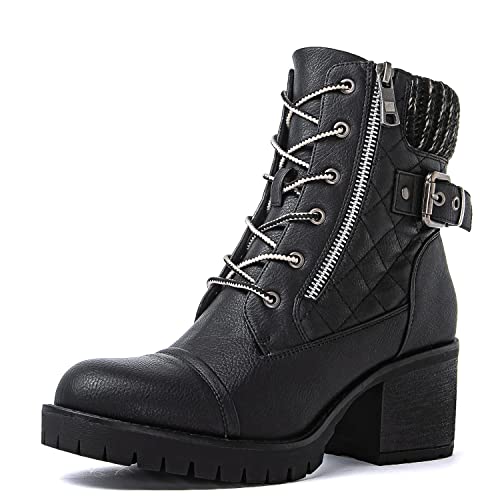 GLOBALWIN Women's Combat Boots Lace Up Comfortable Ankle Booties For Women Low Heel