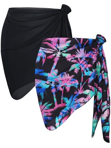 Image of CHICGAL 2 Pieces Women Beach Sarong Bathing Suit Wrap Skirt Sheer Bikini Swimsuit Cover Ups for Swimwear
