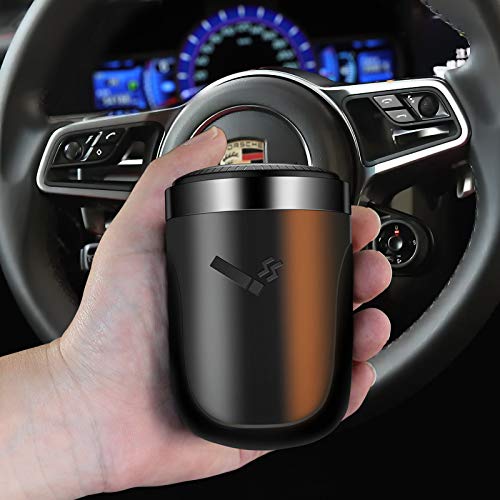 ZAIZAI,Car Ashtray with Lid Smell Proof, Car Cigarette Ashtray with Lid and Light ,Stainless Metal Material, Easy To Clean, 1pcs Black Ashtray + 1pcs Cleaning Brush